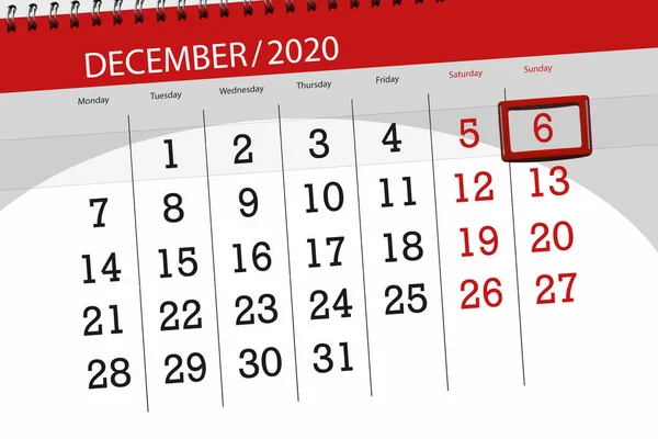 Kalender Planerare För Månaden December 2020 Deadline Dag Söndag — Stockfoto
