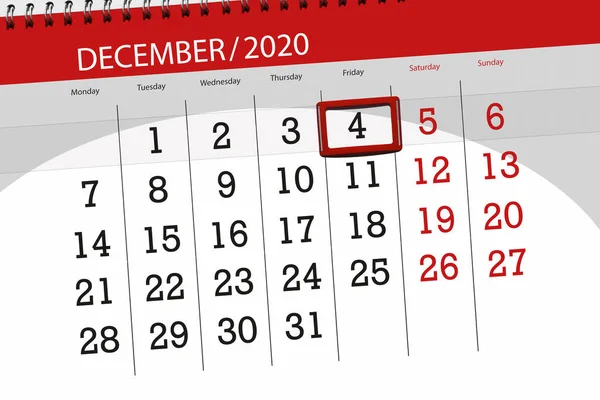 Calendario Mese Dicembre 2020 Giorno Scadenza Venerdì — Foto Stock