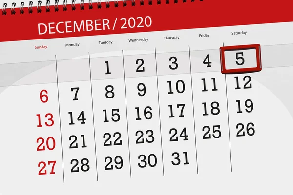 Calendario Mese Dicembre 2020 Giorno Scadenza Sabato — Foto Stock