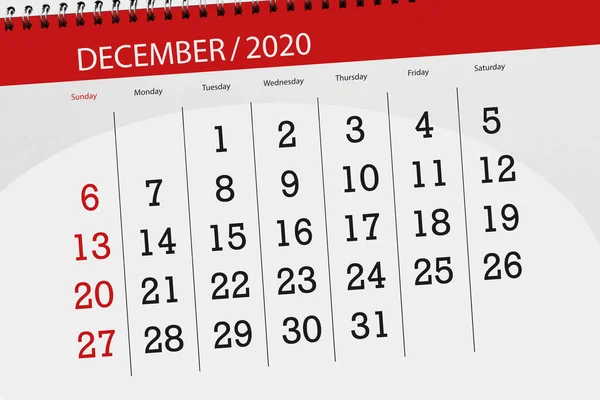 Calendario Mese Dicembre 2020 Giorno Scadenza — Foto Stock