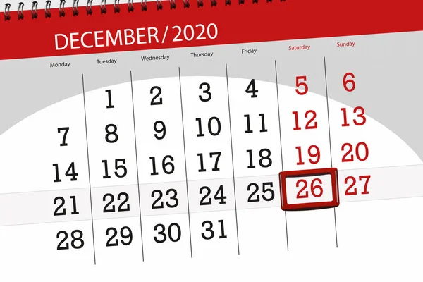 Kalender Planerare För Månaden December 2020 Deadline Dag Lördag — Stockfoto