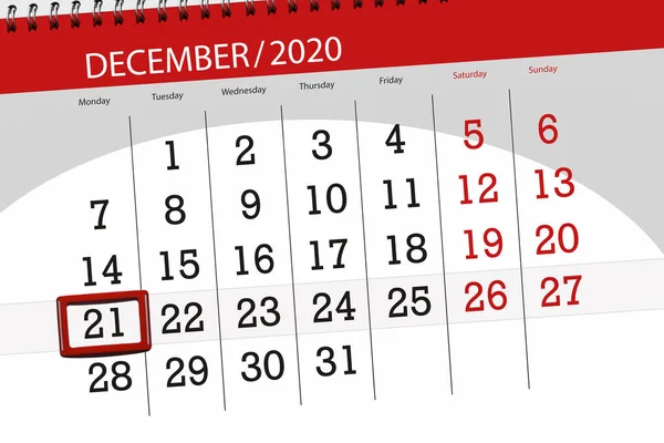 Kalender Planerare För Månaden December 2020 Deadline Dag Måndag — Stockfoto