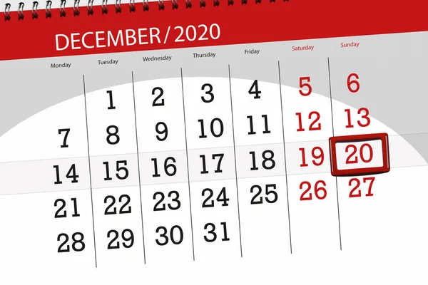 Calendario Mese Dicembre 2020 Giorno Scadenza Domenica — Foto Stock