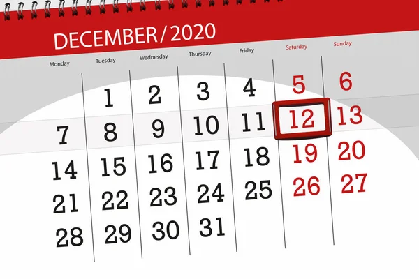 Kalender Planerare För Månaden December 2020 Deadline Dag Lördag — Stockfoto