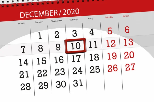 Kalender Planerare För Månaden December 2020 Deadline Dag Torsdag — Stockfoto