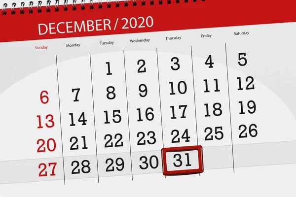 Calendário Planejador Para Mês Dezembro 2020 Data Limite Quinta Feira — Fotografia de Stock