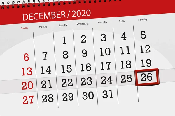 Calendario Mese Dicembre 2020 Giorno Scadenza Sabato — Foto Stock