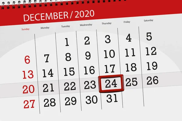 Kalendář Plánovač Měsíc Prosinec 2020 Termín Den Čtvrtek — Stock fotografie