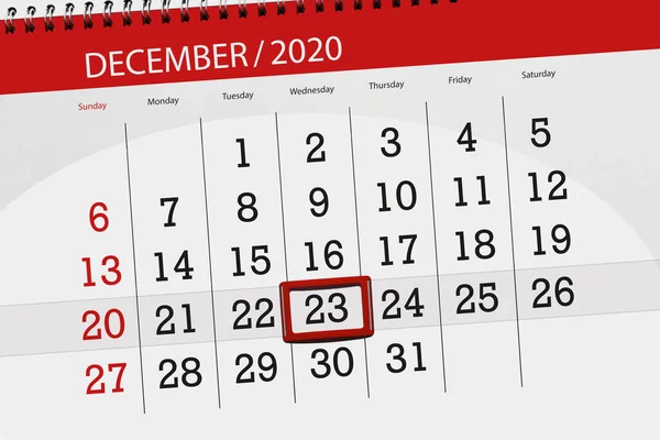 Kalendář Plánovač Měsíc Prosinec 2020 Termín Den Středa — Stock fotografie