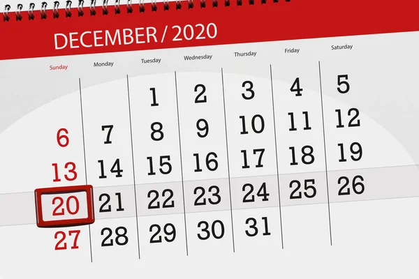 Calendario Mese Dicembre 2020 Giorno Scadenza Domenica — Foto Stock