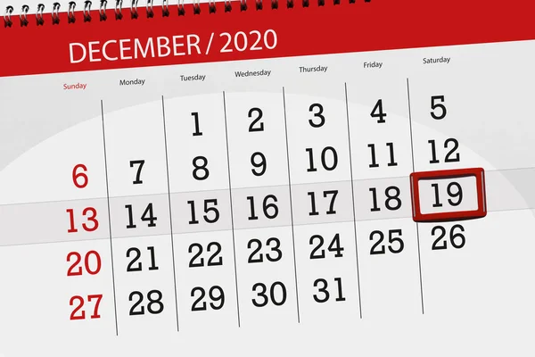 Calendario Mese Dicembre 2020 Giorno Scadenza Sabato — Foto Stock