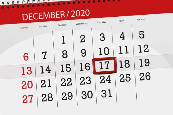 Kalendář Plánovač Měsíc Prosinec 2020 Termín Den Čtvrtek — Stock fotografie