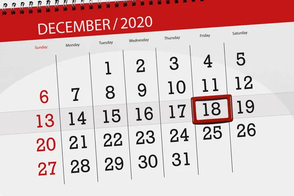 Calendario Mese Dicembre 2020 Giorno Scadenza Venerdì — Foto Stock