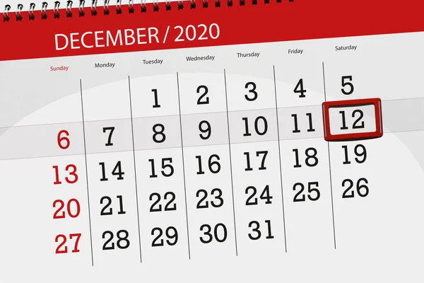 Calendario Mese Dicembre 2020 Giorno Scadenza Sabato — Foto Stock