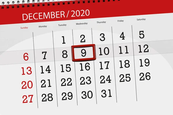 Calendar Planner Month December 2020 Deadline Day Wednesday — Stock Photo, Image