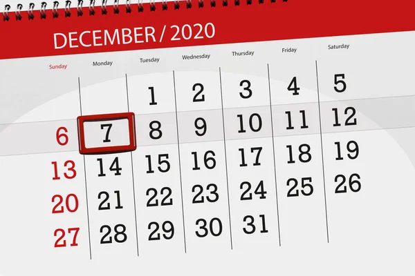 Kalendář Plánovač Měsíc Prosinec 2020 Termín Den Pondělí — Stock fotografie