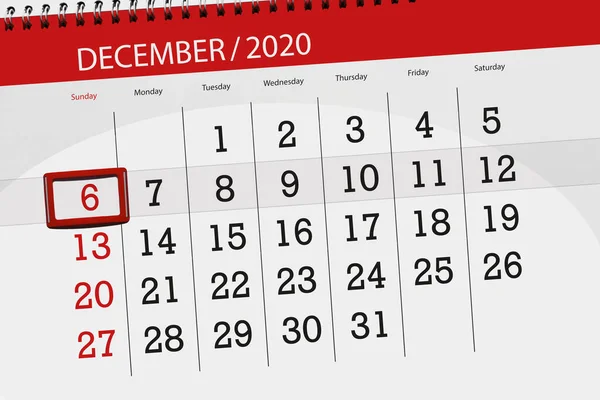 Kalendář Plánovač Měsíc Prosinec 2020 Termín Den Neděle — Stock fotografie