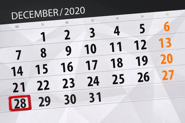 Kalenderplanner Voor Maand December 2020 Deadline Dag Maandag — Stockfoto