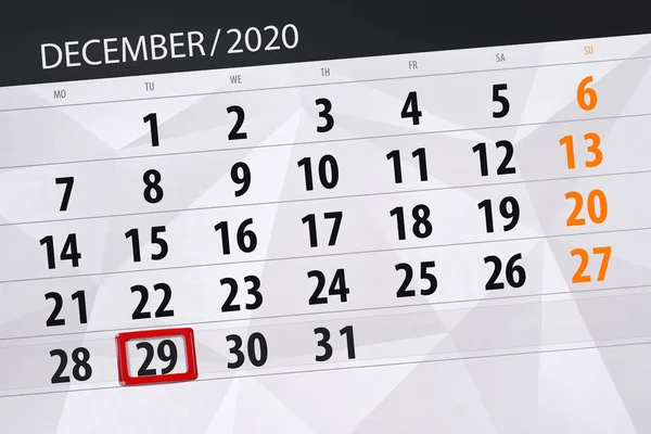 Planificator Calendar Pentru Luna Decembrie 2020 Data Limită Marți — Fotografie, imagine de stoc
