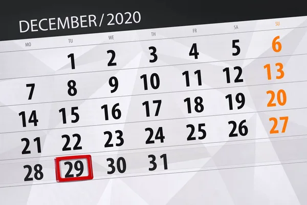 Planificador Calendario Para Mes Diciembre 2020 Fecha Límite Martes — Foto de Stock