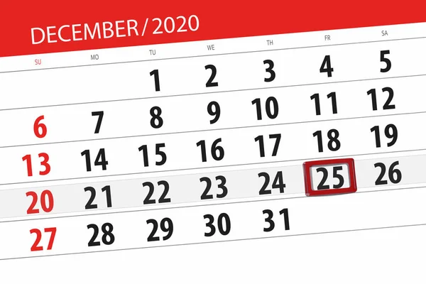 Planificador Calendario Para Mes Diciembre 2020 Fecha Límite Viernes — Foto de Stock