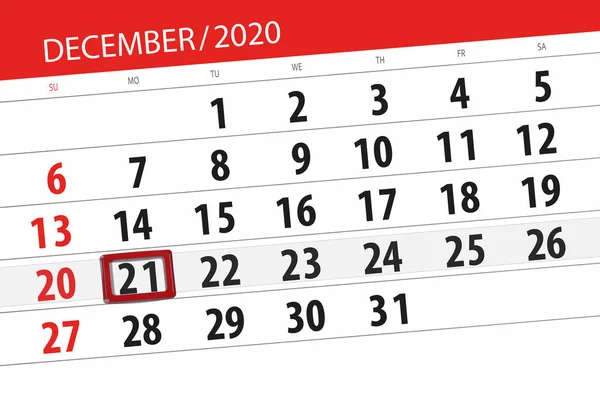 Planificador Calendario Para Mes Diciembre 2020 Fecha Límite Lunes — Foto de Stock