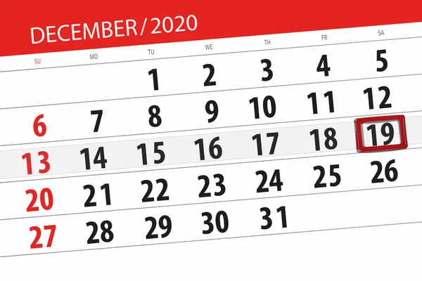 Planificador Calendario Para Mes Diciembre 2020 Fecha Límite Sábado — Foto de Stock