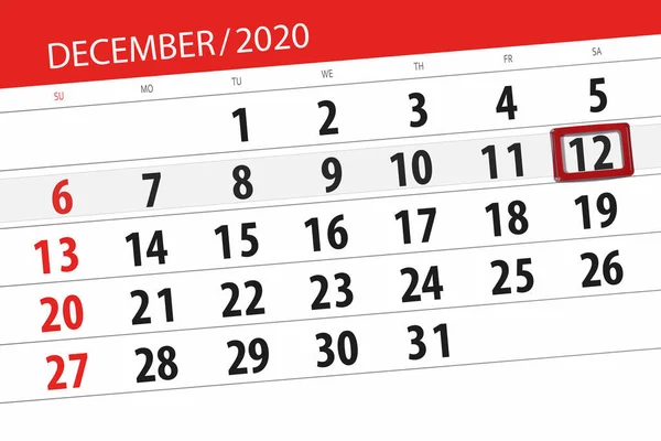 Planificador Calendario Para Mes Diciembre 2020 Fecha Límite Sábado — Foto de Stock