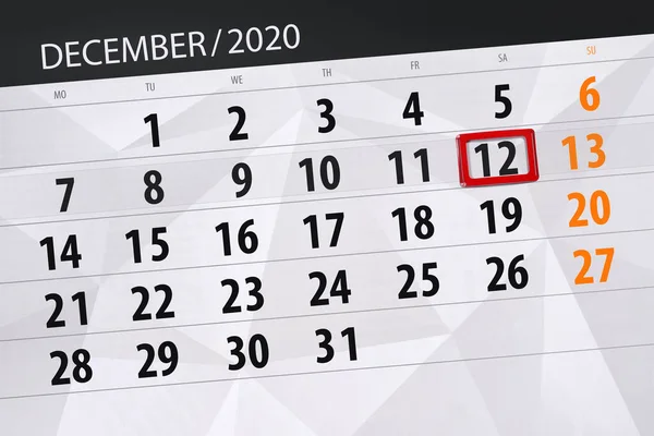 Calendar Planner Month December 2020 Deadline Day Saturday — Stock Photo, Image