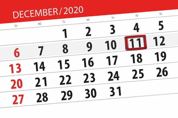 Planificador Calendario Para Mes Diciembre 2020 Fecha Límite Viernes — Foto de Stock