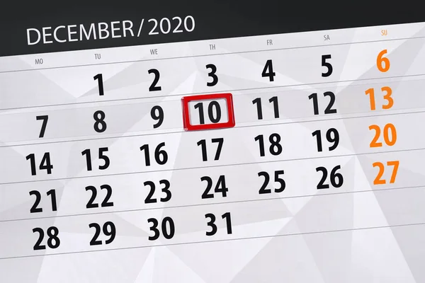 Kalenderplanner Voor Maand December 2020 Deadline Dag Donderdag — Stockfoto