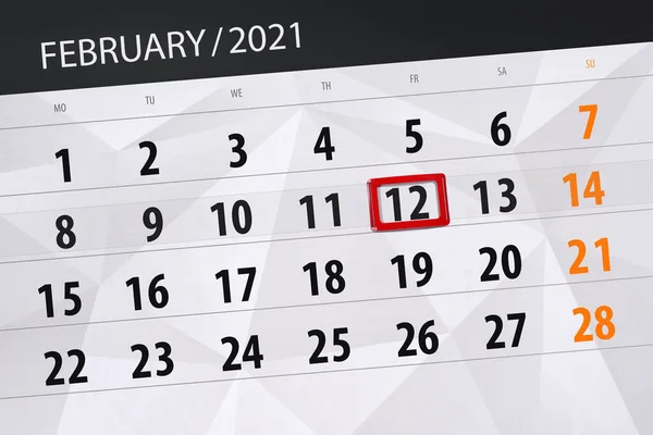 Calendar Planner Month February 2021 Deadline Day Friday — Stock Photo, Image