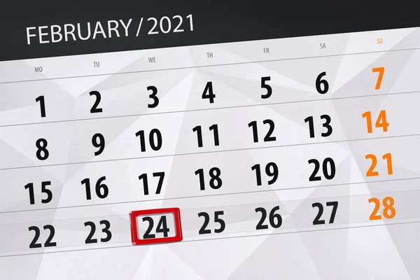 Kalender Planner Voor Maand Februari 2021 Deadline Dag Woensdag — Stockfoto