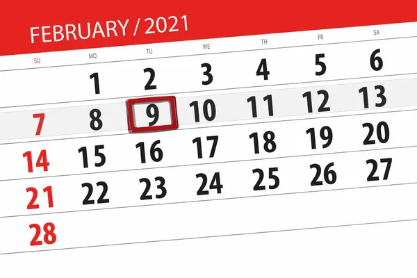 Planificador Calendario Para Mes Febrero 2021 Fecha Límite Martes — Foto de Stock