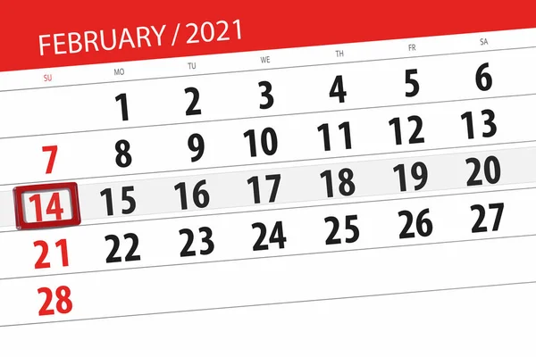 Planificador Calendario Para Mes Febrero 2021 Fecha Límite Domingo — Foto de Stock