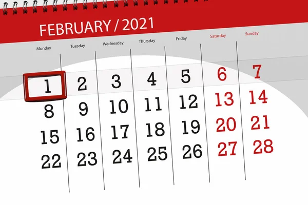 Calendario Mese Febbraio 2021 Giorno Scadenza Lunedì — Foto Stock