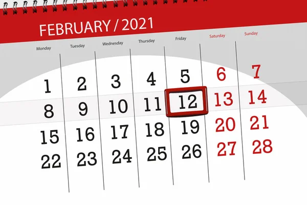 Planificador Calendario Para Mes Febrero 2021 Fecha Límite Viernes — Foto de Stock