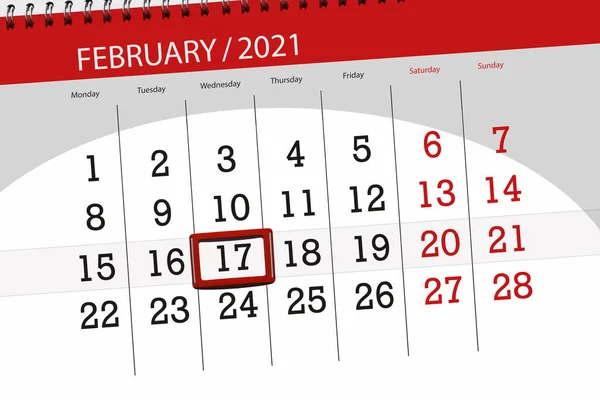 Planificador Calendario Para Mes Febrero 2021 Fecha Límite Miércoles — Foto de Stock