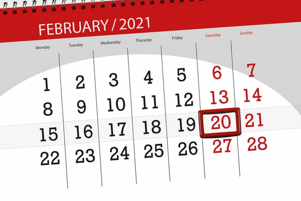 Προγραμματιστής Ημερολογίου Για Μήνα Φεβρουάριο 2021 Καταληκτική Ημερομηνία Σάββατο — Φωτογραφία Αρχείου