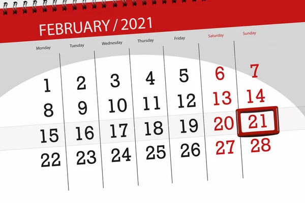 Calendario Mese Febbraio 2021 Giorno Scadenza Domenica — Foto Stock