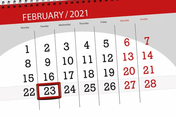Προγραμματιστής Ημερολογίου Για Μήνα Φεβρουάριο 2021 Ημέρα Λήξης Προθεσμίας Τρίτη — Φωτογραφία Αρχείου