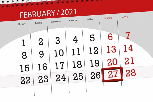 2021年2月1日 截止日期27日 星期六的日历计划 — 图库照片