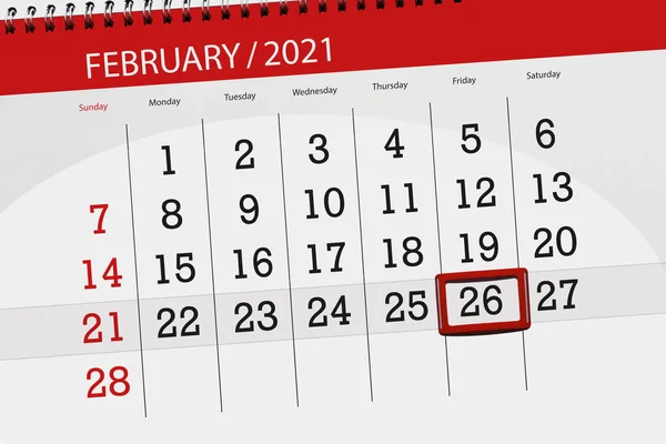 Kalenderplanner Voor Maand Februari 2021 Deadline Dag Vrijdag — Stockfoto