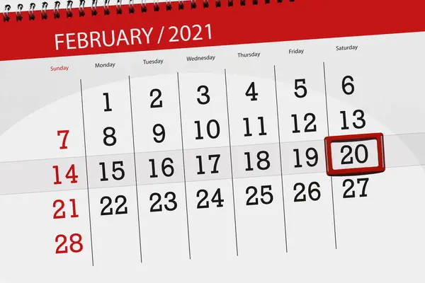 Kalenderplanner Voor Maand Februari 2021 Deadline Dag Zaterdag — Stockfoto