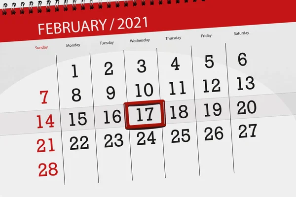 カレンダープランナー2021年2月 締め切り 水曜日 — ストック写真