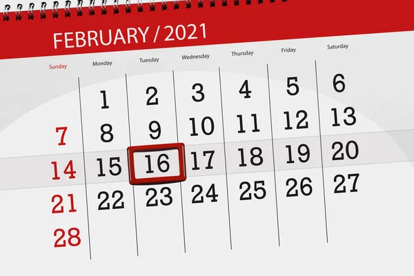 2021年2月1日 截止日期16日 星期二的日历规划员 — 图库照片