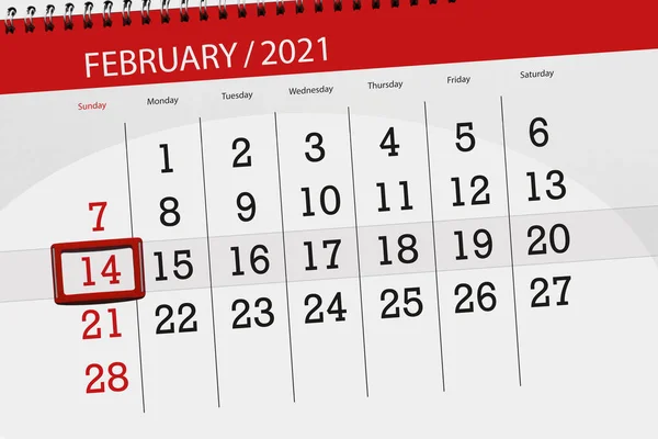 Kalenderplanner Voor Maand Februari 2021 Deadline Dag Zondag — Stockfoto