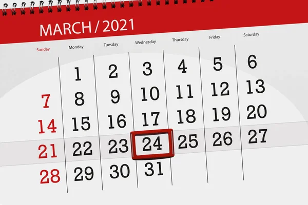 2021年3月的日历计划 截止日期 24日 星期三 — 图库照片