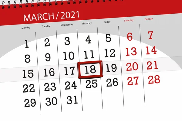Kalenderplanner Voor Maand Maart 2021 Deadline Dag Donderdag — Stockfoto