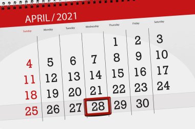 Nisan 2021 takvim planlayıcısı, son gün, 28, Çarşamba..